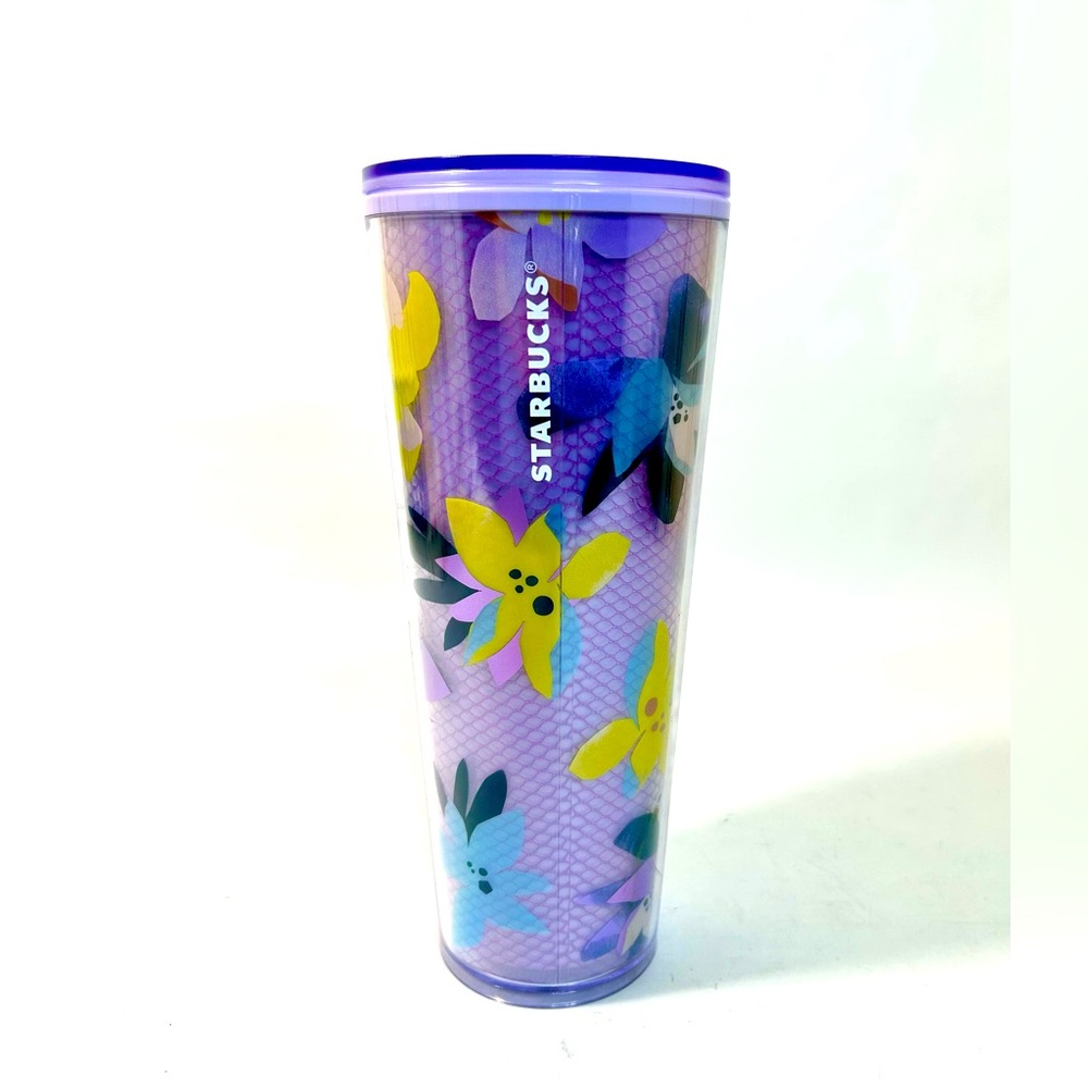 Starbucks 2023 Winter Magnolia Flower Mesh Purple Lavender 24oz Cold Cup Tumbler